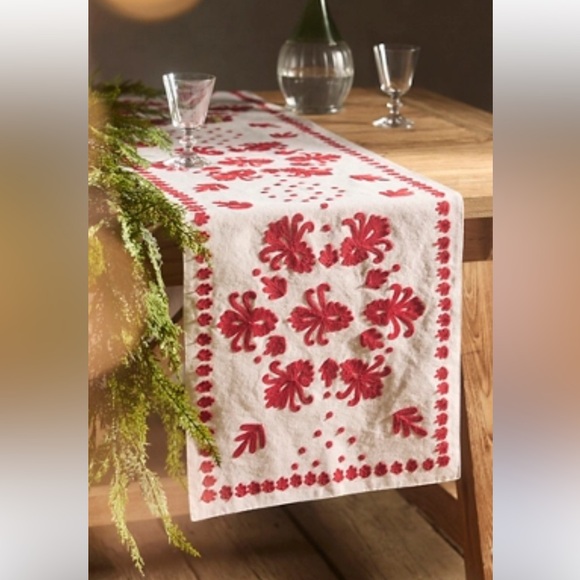Anthropologie Other - Anthropologie Damask Embroidered Cotton Table Runner
